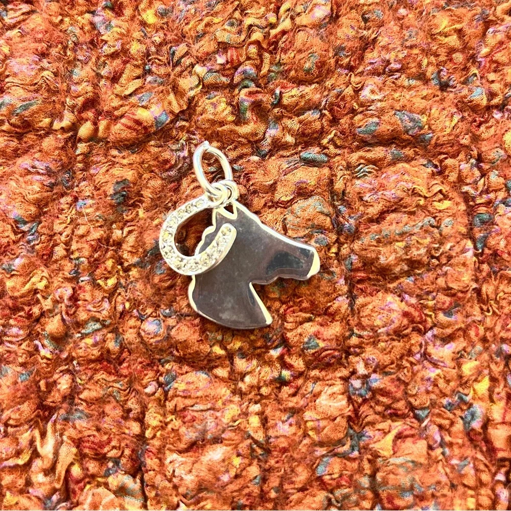 Silver Horse Head with crystal horseshoe Pendant